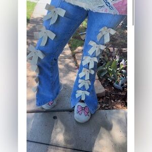 Bow Ribbon Detailed High Waist Flare Stretchy Jeans